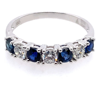 14K White Gold Blue Saphire And Diamond Band