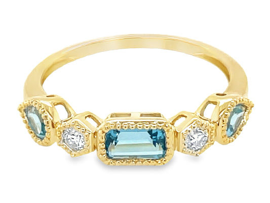 Dilamani Blue Topaz and Diamond Five Stone Ring