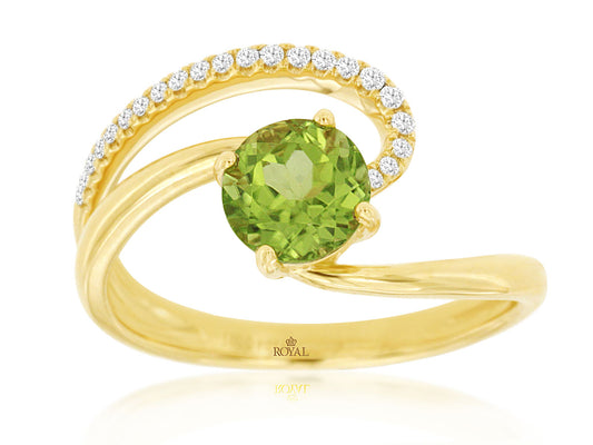 14K Yellow Gold Peridot And Diamond Ring