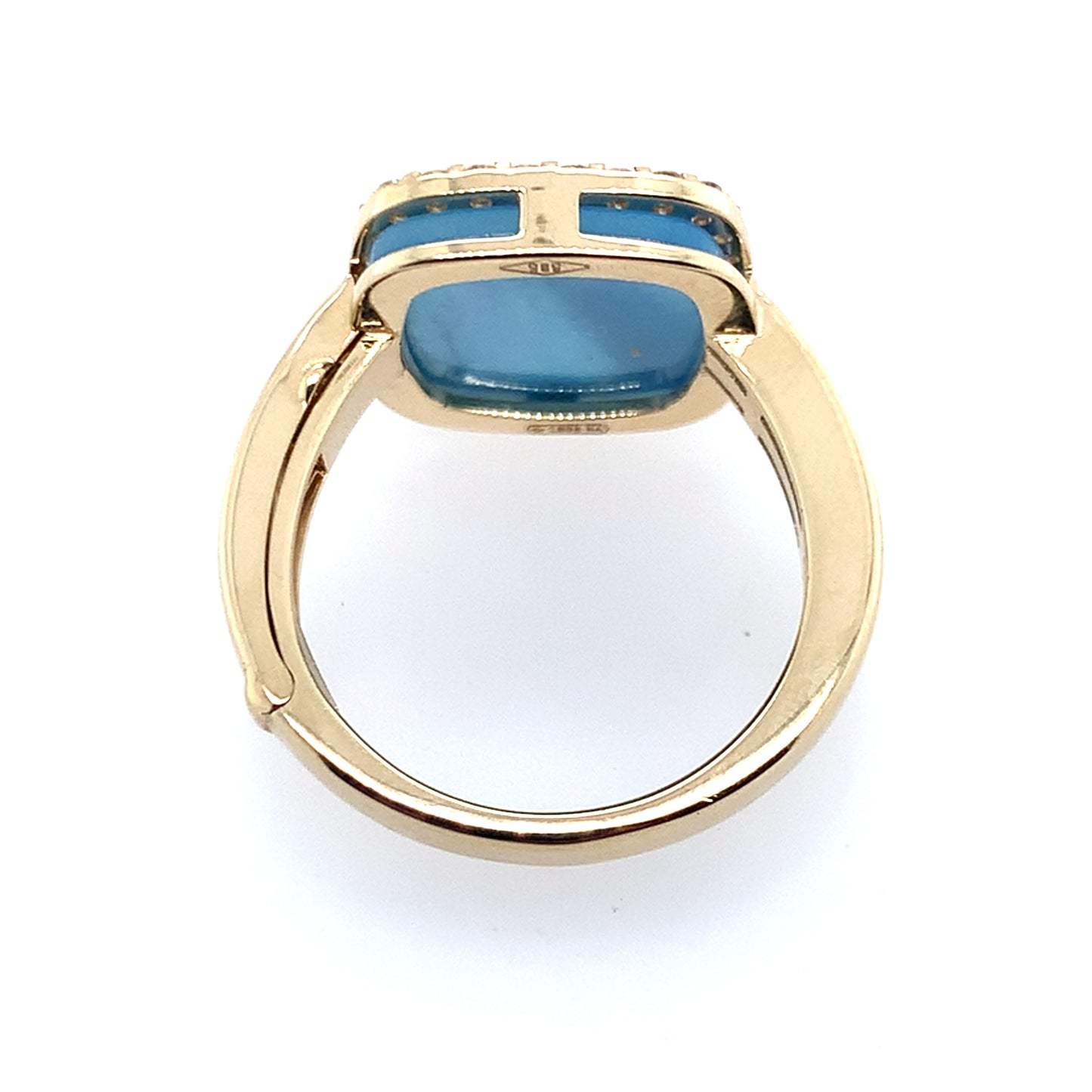 Mello 14K Yellow Gold Cushion Diamond Halo Fashion Ring with 9 Interchaneable MOP Inserts