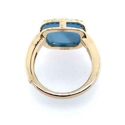 Mello 14K Yellow Gold Cushion Diamond Halo Fashion Ring with 9 Interchaneable MOP Inserts