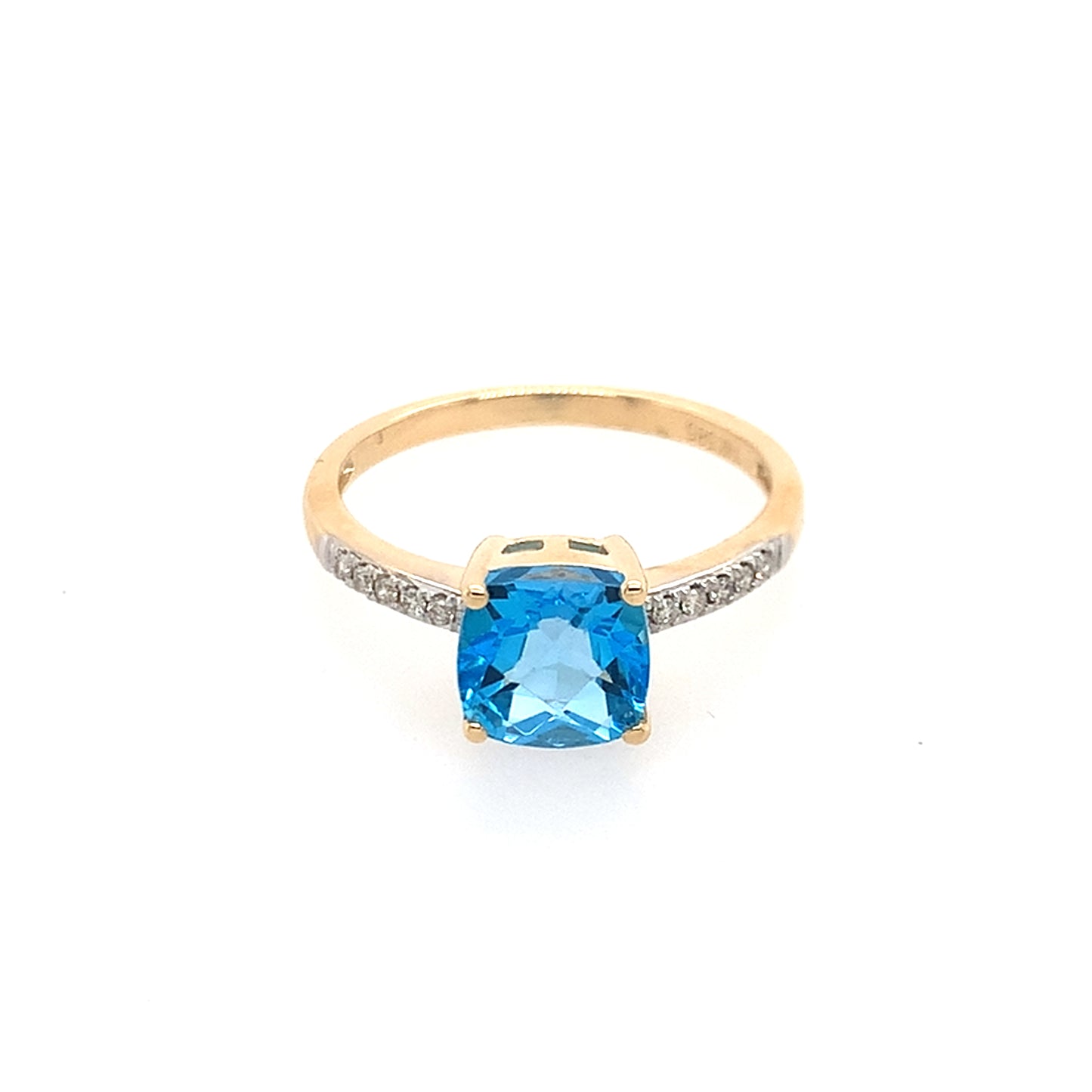 14K Yellow Gold Blue Topaz And Diamond Band Ring