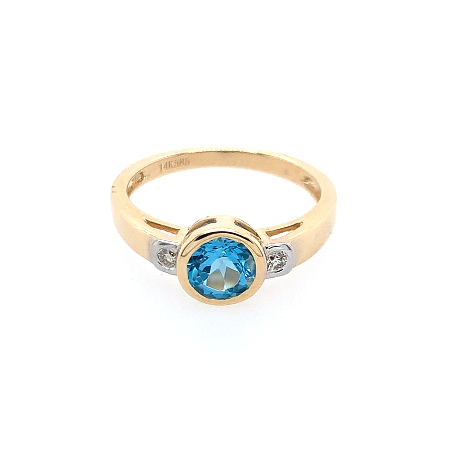 14K Yellow Gold Blue Topaz And Diamond Ring