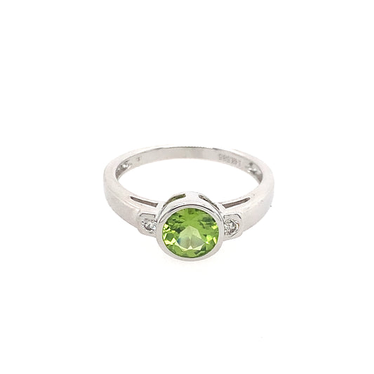 14K White Gold Peridot And Diamond Ring