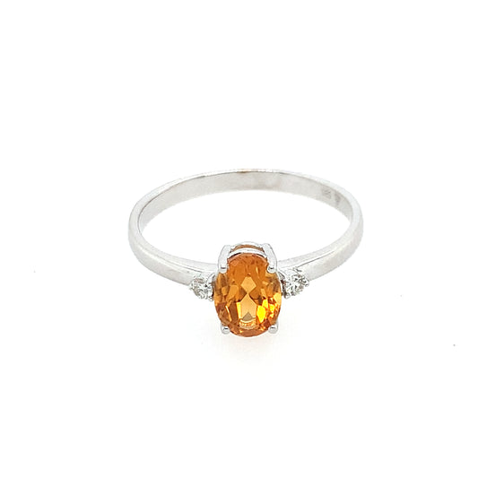 14K White Gold Citrine And Diamond Ring