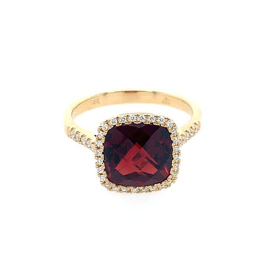 14K White Gold Garnet And Diamond Ring