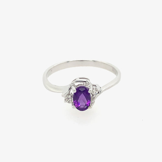 14K White Gold Amethyst And Diamond Ring