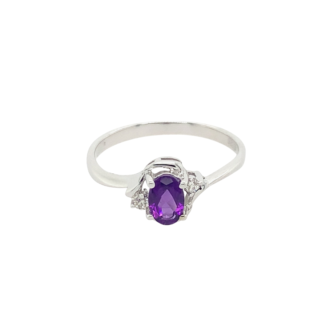 14K White Gold Amethyst And Diamond Ring