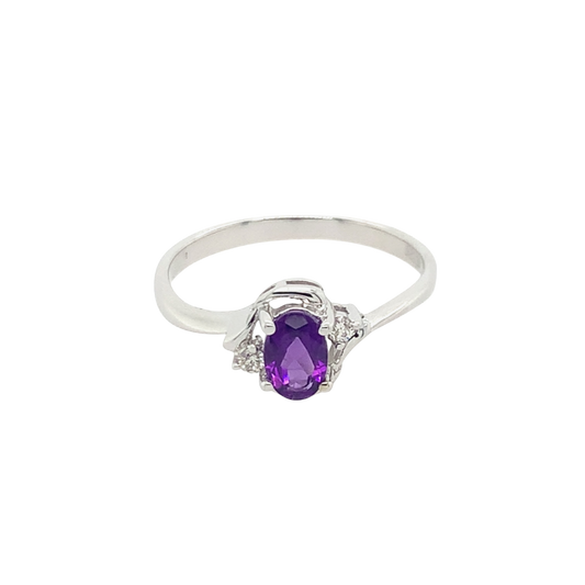 14K White Gold Amethyst And Diamond Ring
