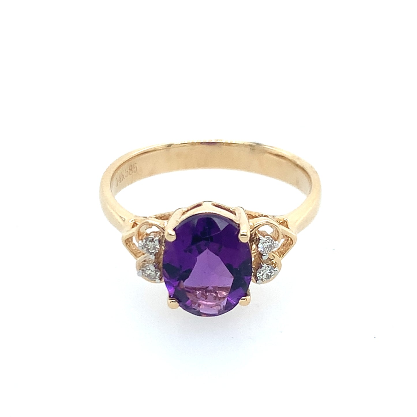14K Yellow Gold Oval Amethyst And Diamond Ring