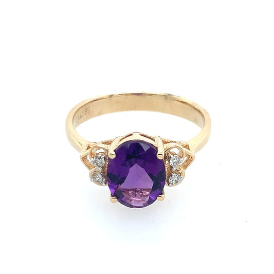 14K Yellow Gold Oval Amethyst And Diamond Ring