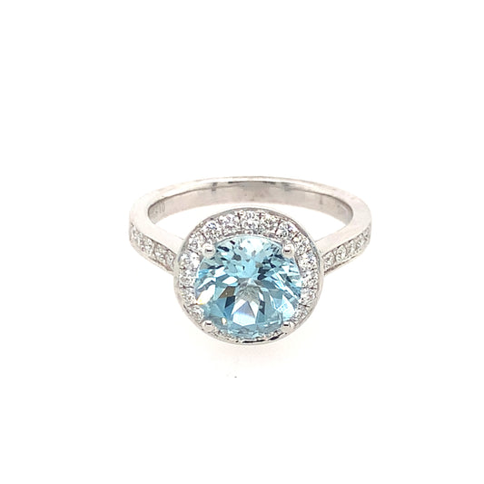 14K White Gold Aquamarine And Diamond Ring