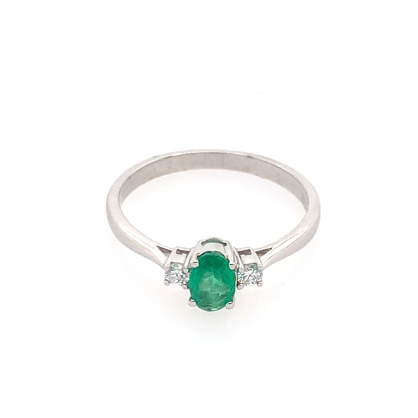 14K White Gold Emerald And Diamond Ring