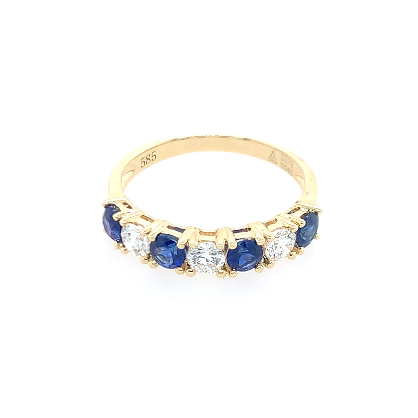 14K Yellow Gold Blue Sapphire And Diamond Band