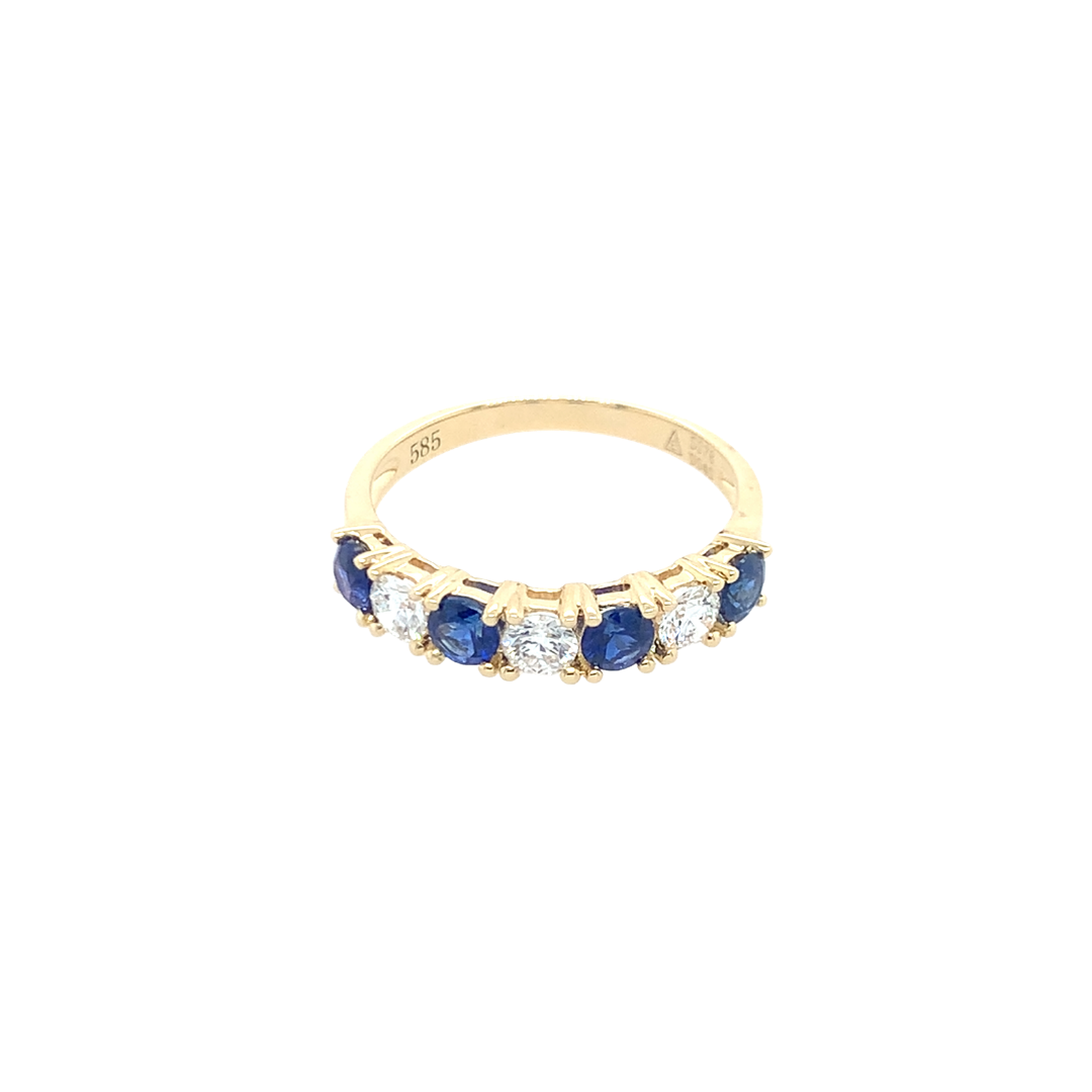 14K Yellow Gold Blue Sapphire And Diamond Band