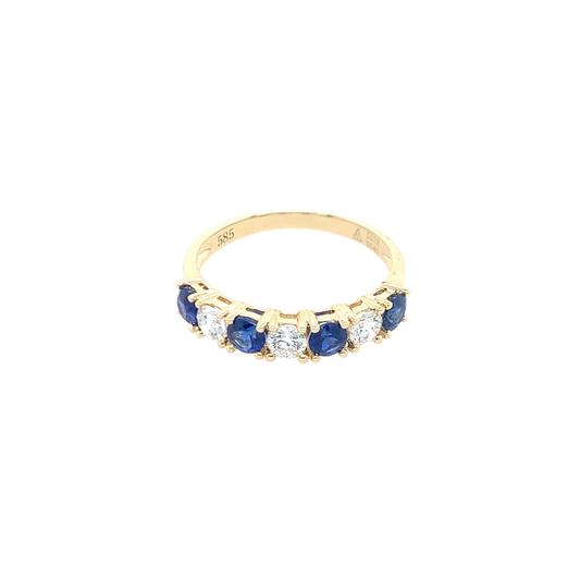 14K Yellow Gold Blue Sapphire And Diamond Band