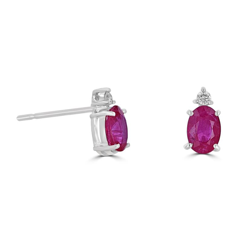 14K White Gold Ruby And Diamond Earrings