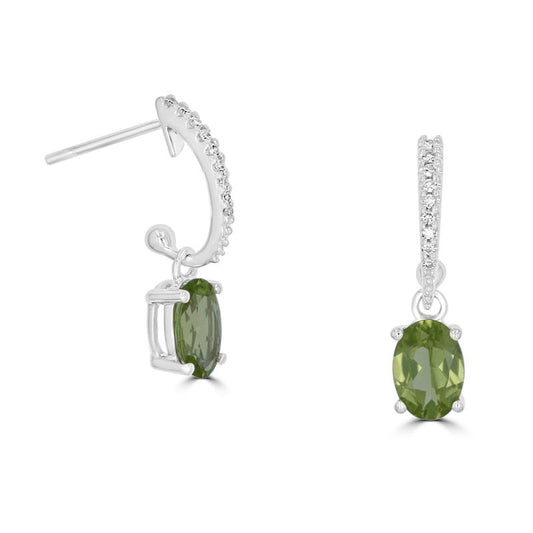 14K White Gold Peridot And Diamond Earrings