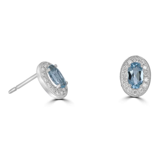 14K White Gold Aquamarine And Diamond Halo Studs
