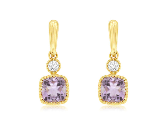 14K Yellow Gold Amethyst & Diamond Earrings