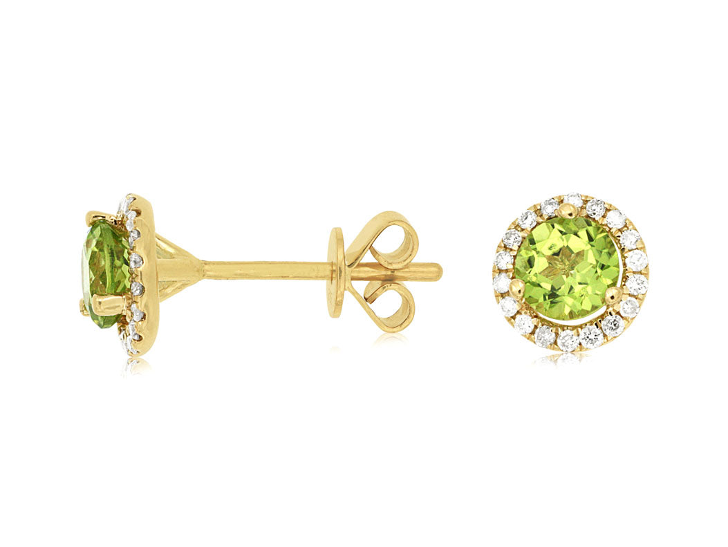14K Yellow Gold Diamond And Peridot Stud Earrings