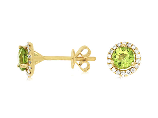 14K Yellow Gold Diamond And Peridot Stud Earrings