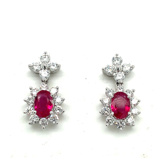 14K White Gold Ruby And Diamond Earrings