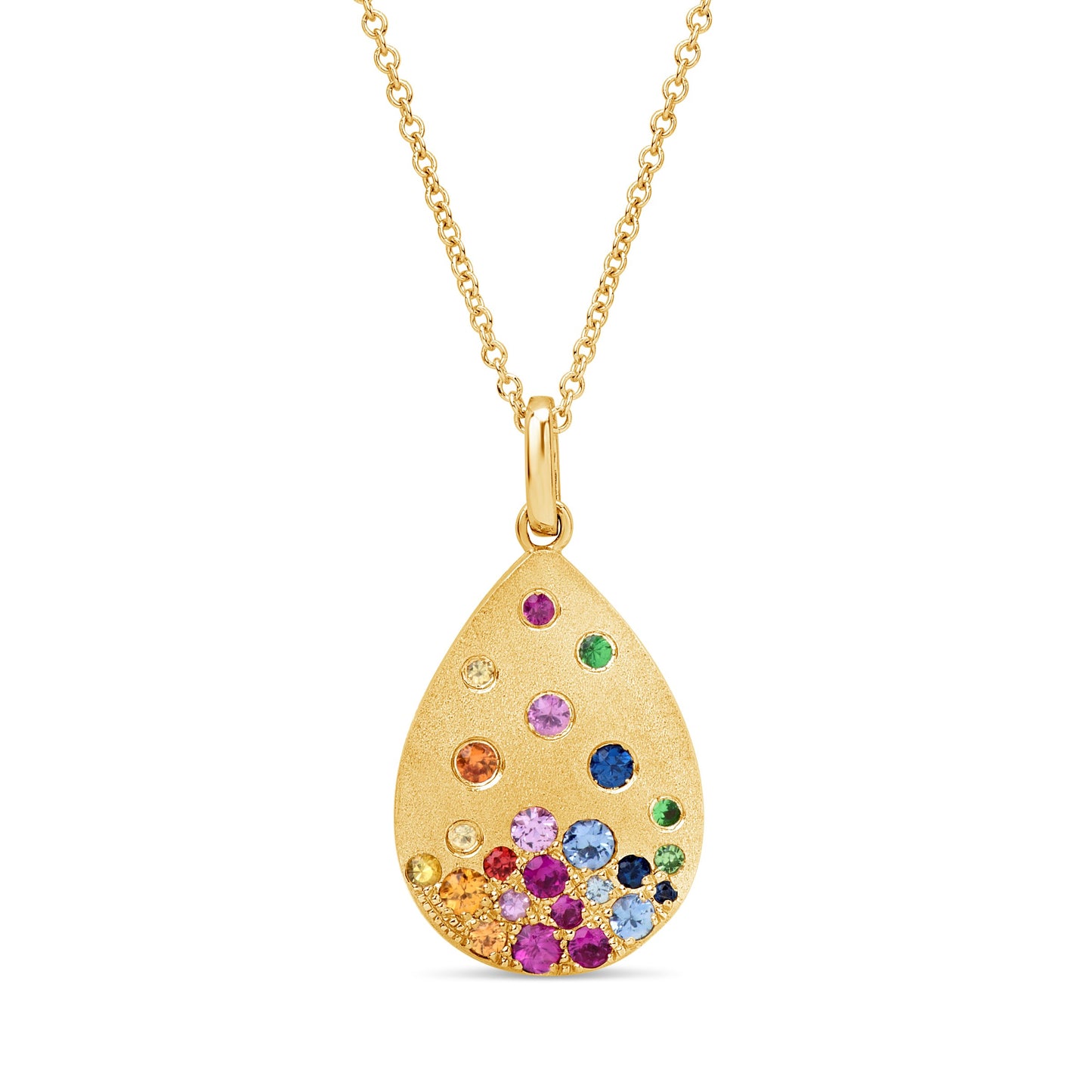 Dilamani Rainbow Sapphire & Tsavorite Pear Pendant with Diamonds accents