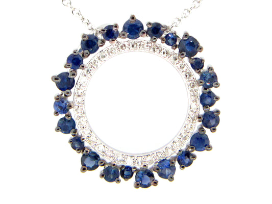 Dilamani 14K White Gold Blue Sapphire & Diamond Circle Necklace