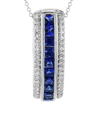Simon G. Princess Cut Sapphire & Round Diamond Bar Pendant