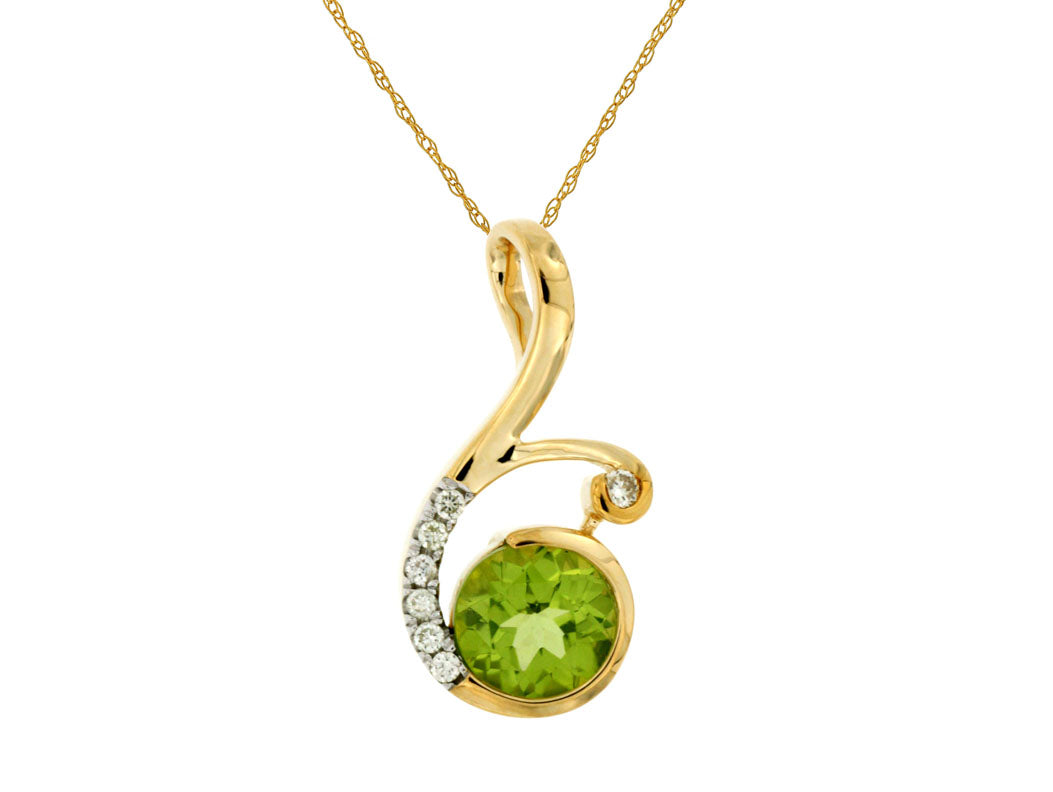 14K Yellow Diamond And Peridot Pendant Necklace