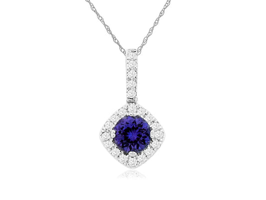 14K White Gold Tanzanite And Diamond Pendant Necklace