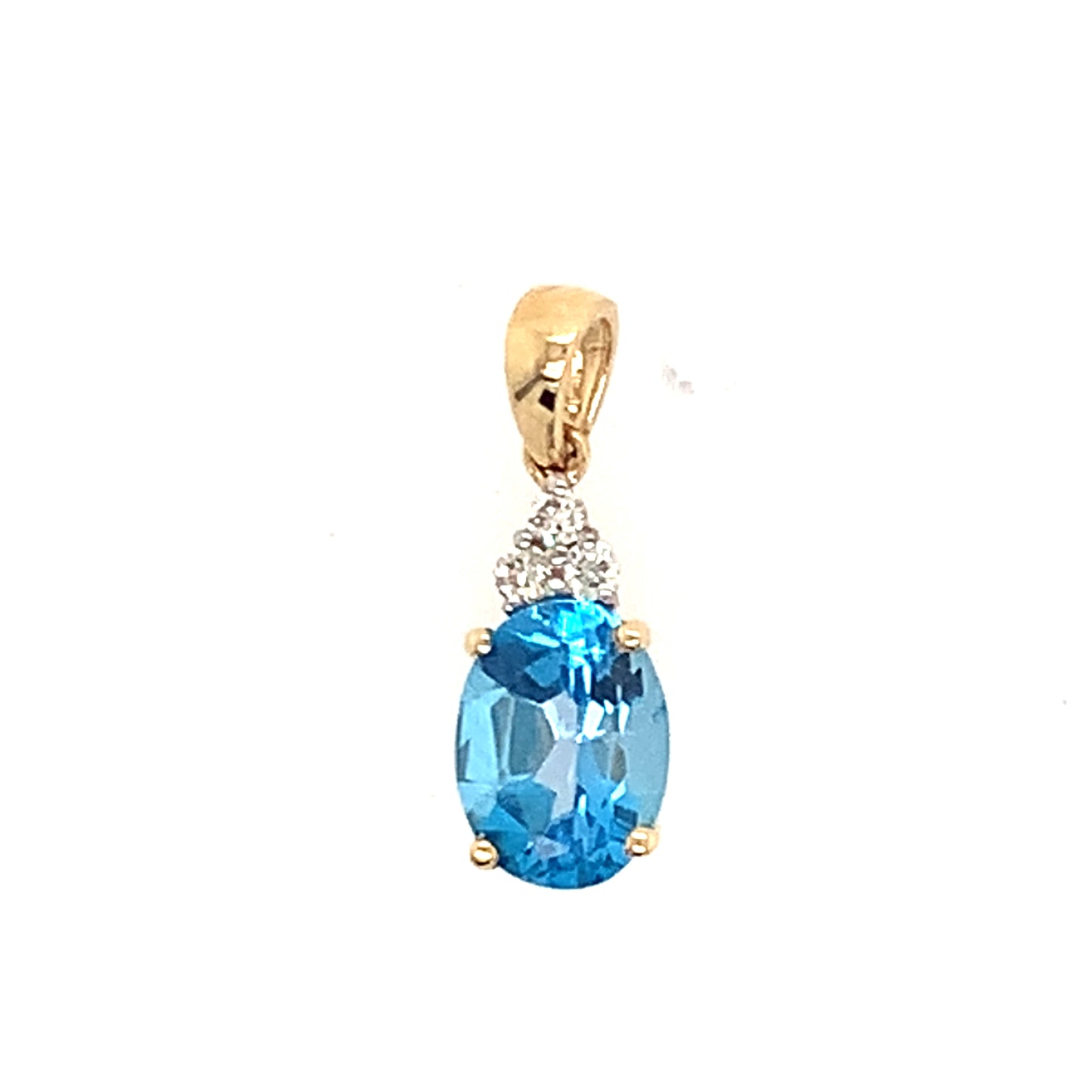 14K Yellow Gold Blue Topaz And Diamond Pendant
