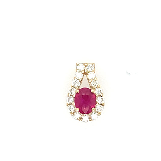 14K Yellow Gold Ruby And Diamond Halo Pendant