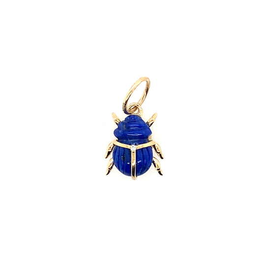 14K Yellow Gold Lapis Beetle Bug Diamond Accent Charm