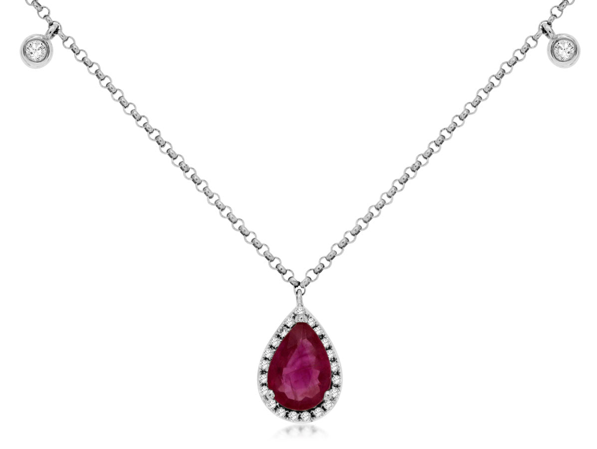 14K White Gold Diamond and Ruby Pendent Necklace