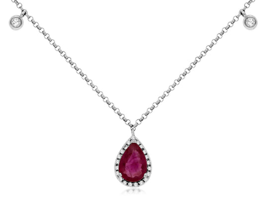 14K White Gold Diamond and Ruby Pendent Necklace