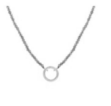 14K Yellow Gold Iolite Beaded Necklace With Gold Charm Clip