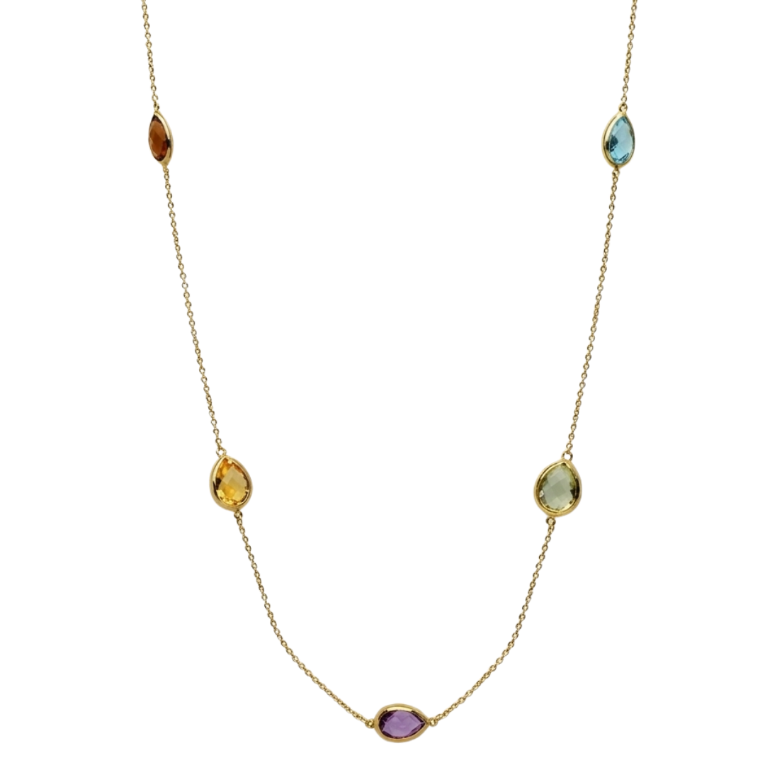 14K Yellow Gold Pear Shaped Semi-Precious Gemstone Neckalce