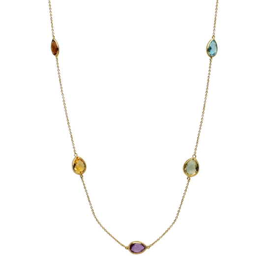 14K Yellow Gold Pear Shaped Semi-Precious Gemstone Neckalce