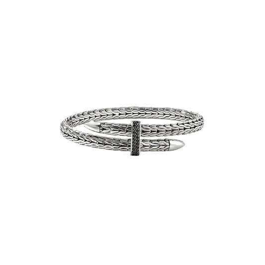 John Hardy Spear Silver ByPass Flex Cuff with Treated Black Sapphire