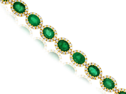 14K Yellow Gold Emerald & Diamond Bracelet