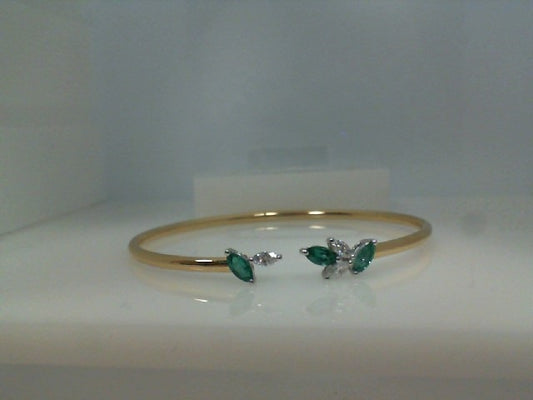 Simon G. 18K Two Tone Marquise Emerald & Diamond Open End Bangle