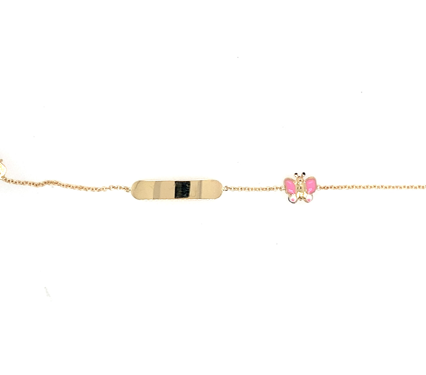 14K Yellow Gold Pink And Red Butterfly Children's ID Bracelet