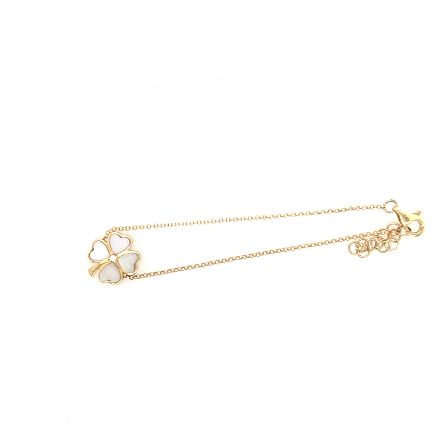 14K Yellow Gold Mother Of Pearl And Diamond Shamrock Bracelet