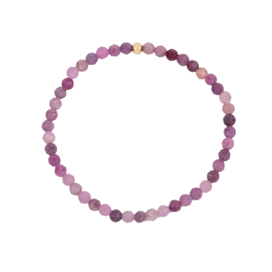 Dee Berkley July Solid Ruby Beaded Bracelet With Gold Filled Bead