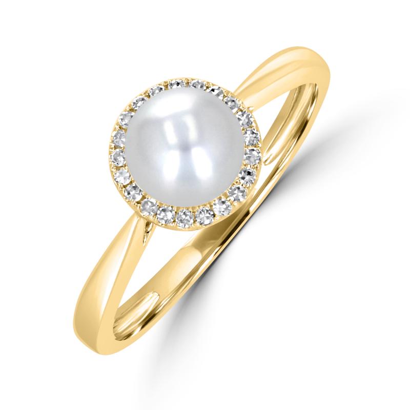 14K Yellow Gold Freshwater Pearl and Diamond Ring