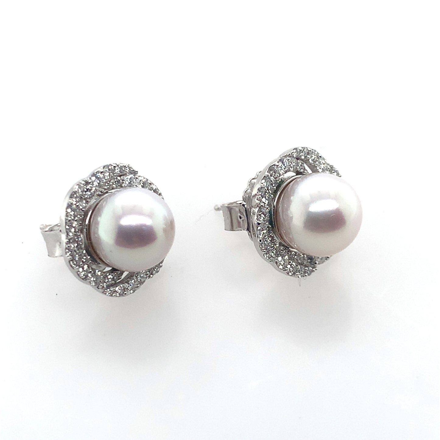 Rolland's Design 14K White Akoya Pearl And Diamond Floral Twist Halo Earrings
