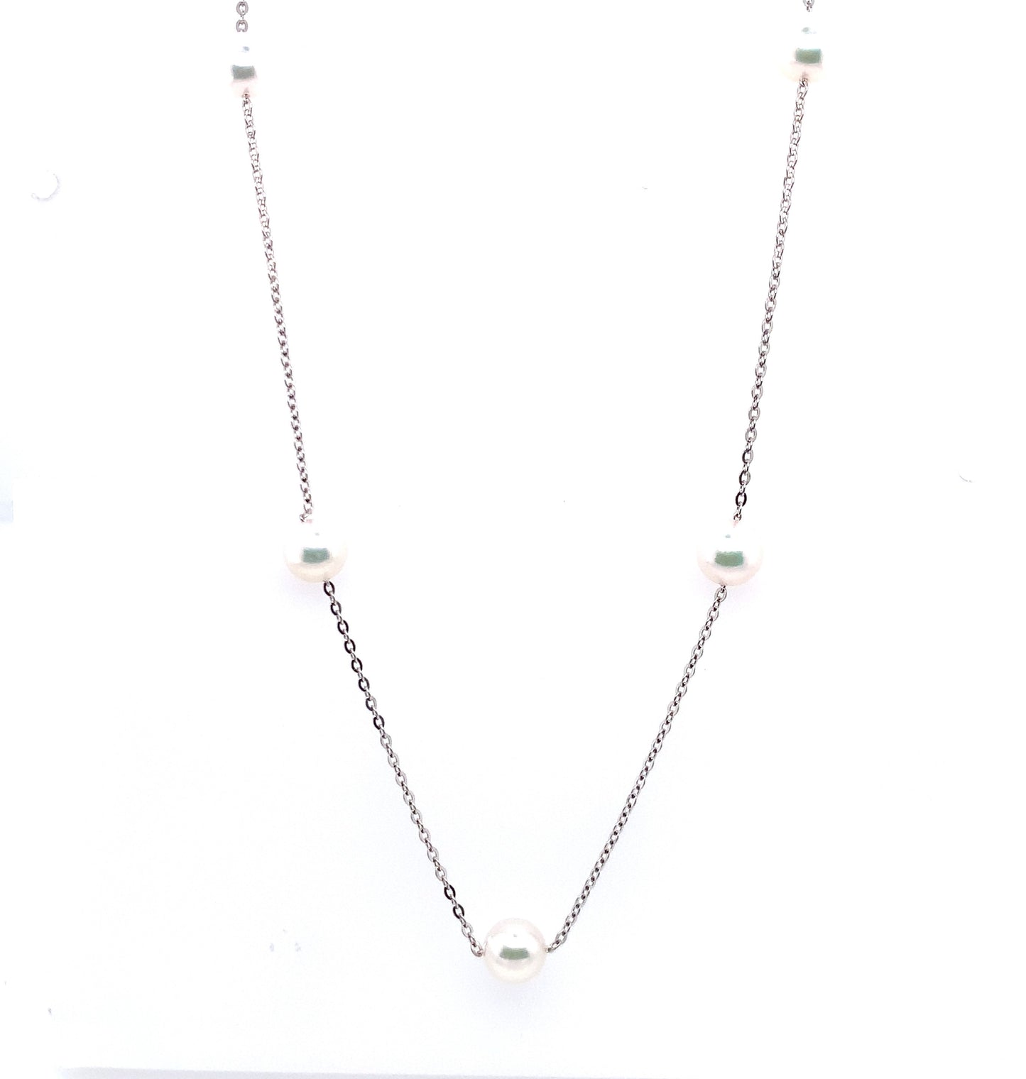 14K White Gold 6.5 - 7.0Mm Akoya Cultured Pearl Station Necklace
