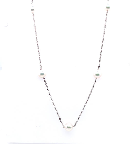 14K White Gold 6.5 - 7.0Mm Akoya Cultured Pearl Station Necklace